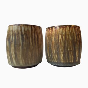 Jarrones Mid-Century de piel de liebre esmaltada de Gunnar Nylund para Rörstrand. Juego de 2