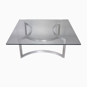 Mesa de centro de vidrio grueso y acero cromado de Dassas, 1963