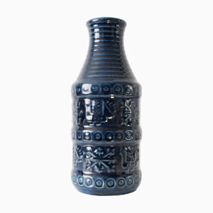 工芸品 Vintage Bay Keramik West German Vase Vintage BAY KERAMIK Matte Blue Vase 86 20 With Floral Decor by