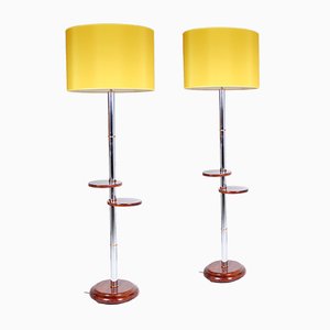 Belgian Walnut & Chrome Lamps, Set of 2