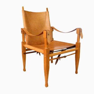 Swiss Leather Safari Chair by Wilhelm Kienzle for Wohnbedarf, 1950s