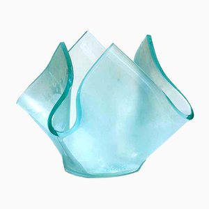 Vaso in cristallo acidato color acquamarina di Fontana Arte, anni '50