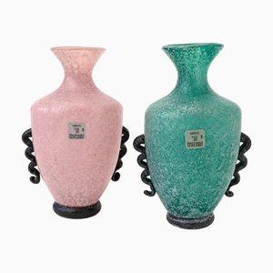 Postmodern Scavo Glass Amphora Vases by Gambaro and Poggi, Murano, 1980s, Set of 2