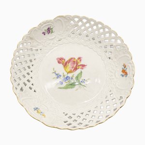 Reticulated Porcelain Centerpiece Plate with Floral Decoration from Meissen Porcelain, 1970s