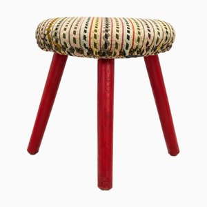 Mid-Century Modern Oval Tripod Ottoman in Kilim Brocade Fabric, 1960s