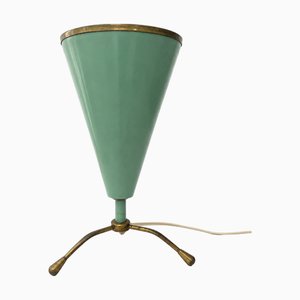 Mid-Century Modern Italian Sage Green Lacquered Aluminum Tripod Table Lamp from Stilnovo, 1950s