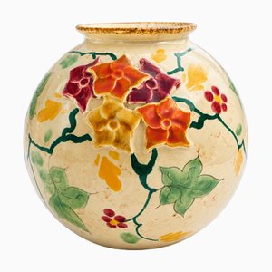Mid-Century Modern Dutch Art Nouveau Style Rozet Series Barbotine Ceramic Vase by Regina Gouda, 1950s