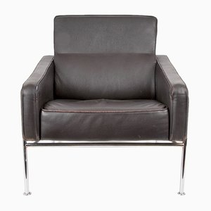 Mid-Century Armchair in Brown Leather and Steel