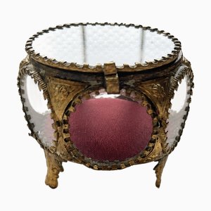 Antique Belle Époque French Brass and Bevelled Glass Jewelry Box, 1890s