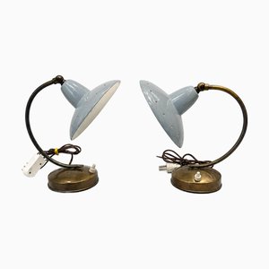 Vintage Italian Brass and Powder Blue Aluminum Table Lamps from Stilnovo, 1950s, Set of 2