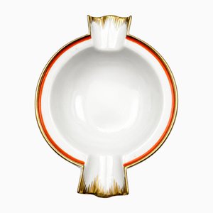 Art Deco Meissen Porcelain Cigar Ashtray with Coral Line and Gilded Trim, 1920s
