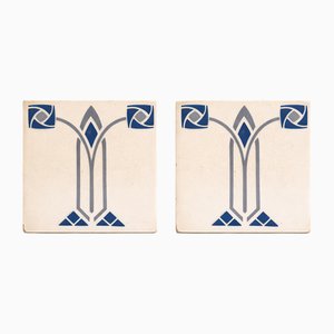 Geometric Art Nouveau Jugendstil Somag Ceramic Tiles from Meissen, 1890s, Set of 2