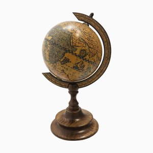 Vintage Italian Decorative Desktop Globe with Fiammato Wood Base, 1970s