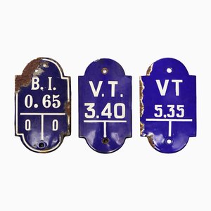 Vintage Belgian Industrial Enameled Metal Signs, 1940s, Set of 3