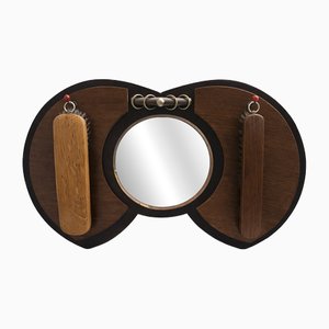 Art Deco Amsterdam School Oak Hallway Mirror with Integrated Brushes, 1920s, Set of 3