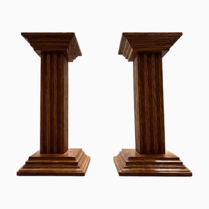 Art Deco Oak Candlesticks with Original Brass Inserts by Meubelfabriek Oisterwijk, 1930s, Set of 2