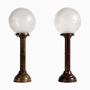 Art Deco Brass and Glass Nautical Candleholder Lamps by DHR Den Haan Rotterdam, 1920s, Set of 2