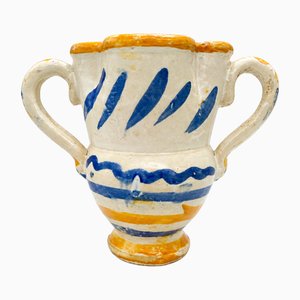 Antique Southern Italian Glazed Majolica Bi-Handled Jug, 1890s
