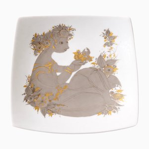 Square Porcelain Plate by Bjørn Wiinblad for Rosenthal, 1960s