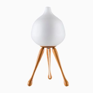 Mid-Century Oak & Opaline Glass Table Lamp by Uno & Östen Kristiansson for Luxus