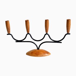 Mid-Century Modern Danish Teak & Metal Candleholder, 1960s