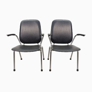Chrome and Black Leatherette High Back Armchairs by Martin de Wit for Gispen, 1960s, Set of 2