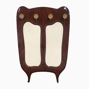 Italian Wall-Mounted Rosewood Coat Rack with Brass Hooks, 1950s