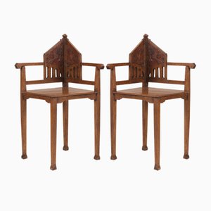 Oak Dutch Arts & Crafts Corner Chairs, 1900s