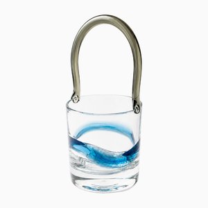 Postmodernist Smoked & Cobalt Blue Murano Glass Ice Bucket with Sculptural Waves, 1980s