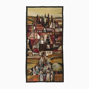 Polish Handwoven Towers Tapestry by Piotr Grabowski for Cepelia, 1982