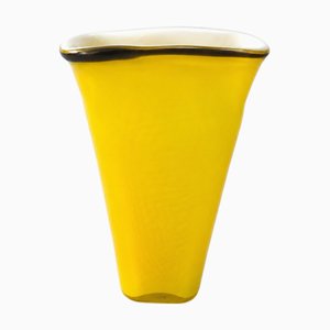 Large Vintage Murano Yellow Cased Opaline Glass Vase with Black Rim, 1970s