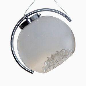 Lampe à Suspension Moon en Verre Givré de Mazzega, 1970s