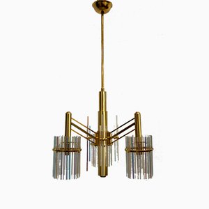 Chandelier in Brass and Rainbow Crystal by Gaetano Sciolari, 1970s