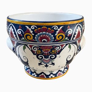 Vintage Late 20th Century French Hand-Painted Faience Bowl from P.V. Louviers, Normandy