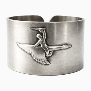 Vintage Swedish Alpaca Napkin Ring with Child and Goose Motif by Gab, 1960s