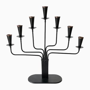 Seven-Arm Candelabra in Black Metal and Copper attributed to Gunnar Ander for Ystad-Metall, Sweden, 1960s