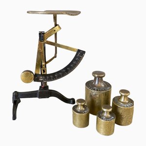Antique Letter Scale with Brass Weights from D.R.G.M. Pendulum, Germany, 1900s, Set of 5