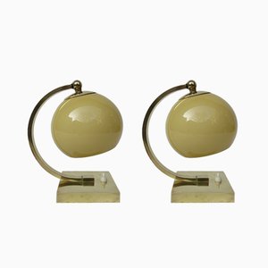 Vintage Art Deco Style Polished Brass Table Lamps, Set of 2