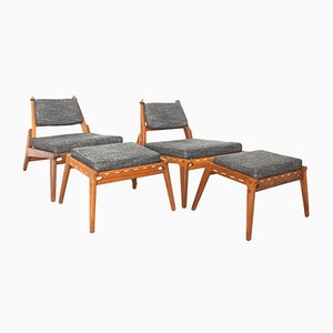 Lounge Chairs with Ottomans, 1960s, Set of 4