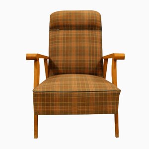 Mid-Century Beech & Plaid Lounge Chair, 1960s