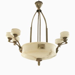 French Art Deco Alabaster Chandelier, 1925