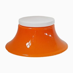 Lámpara de mesa era espacial grande de vidrio blanco y naranja, años 70