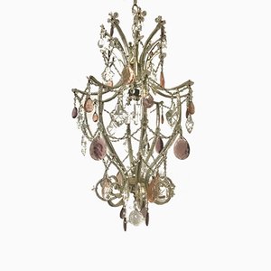 Italienischer Vintage Kronleuchter mit Perlen aus Kristallglas