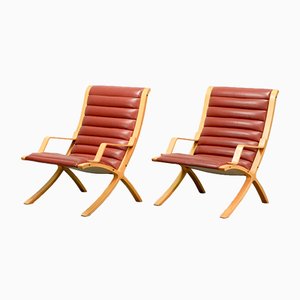 Mid-Century Danish High Back AX Lounge Chairs by Hvidt and Molgaard Nielsen for Fritz Hansen, Set of 2