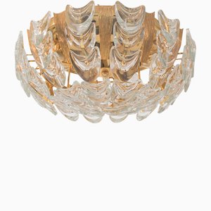 Vintage German Gilt Brass & Crystal Ceiling Lamp from Palwa, 1960s