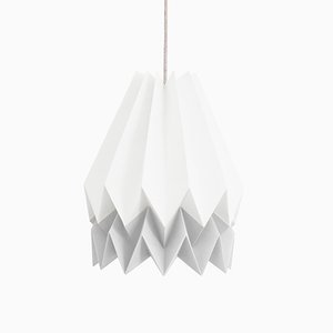 Polar White Origami Lamp with Light Grey Stripe by Orikomi