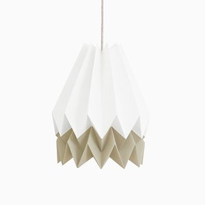 Polar White Origami Lamp with Light Taupe Stripe by Orikomi