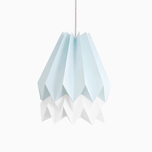 Mint Blue Origami Lamp with Polar White Stripe by Orikomi
