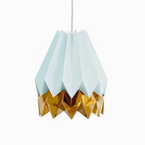 Mintblaue Origami Lampe mit goldenem Streifen von Orikomi