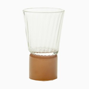 Drinking Glass with Moka Base, Moire Collection, Hand-Blown Glass by Atelier George